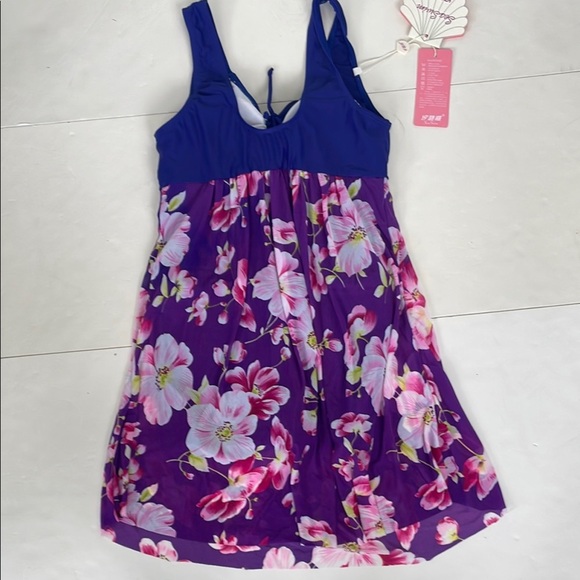 Vibrant Floral Sleeveless Padded Bathing Suit Dress Medium - Picture 13 of 15